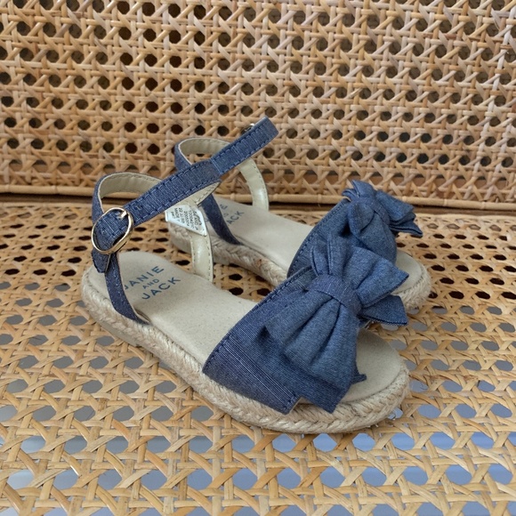 Janie and Jack Toddler Girls Navy Denim Bow Sandals Espadrilles 6 - Picture 1 of 4